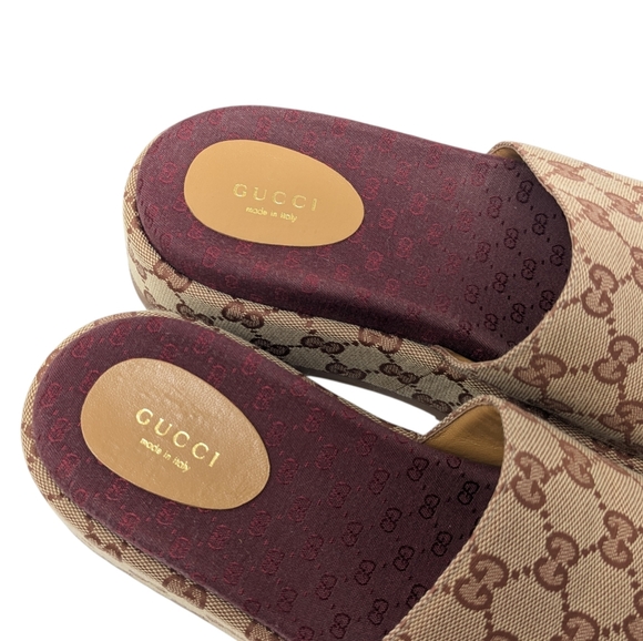 Gucci Angelina Burgundy Ruggine GG Monogram Logo Platform Slide Sandal EU 39 - Picture 5 of 11